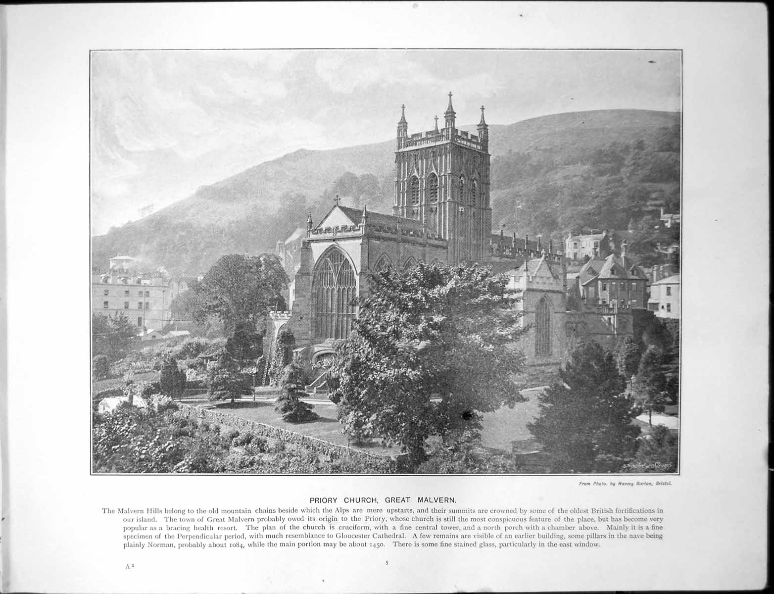 Original Old Antique Print Priory Church Great Malvern Pantiles Tunbridge Wells