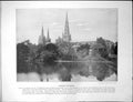 Old Print Lichfield Cathedral Birthplace Dr Johnson Newark Castle Bridge