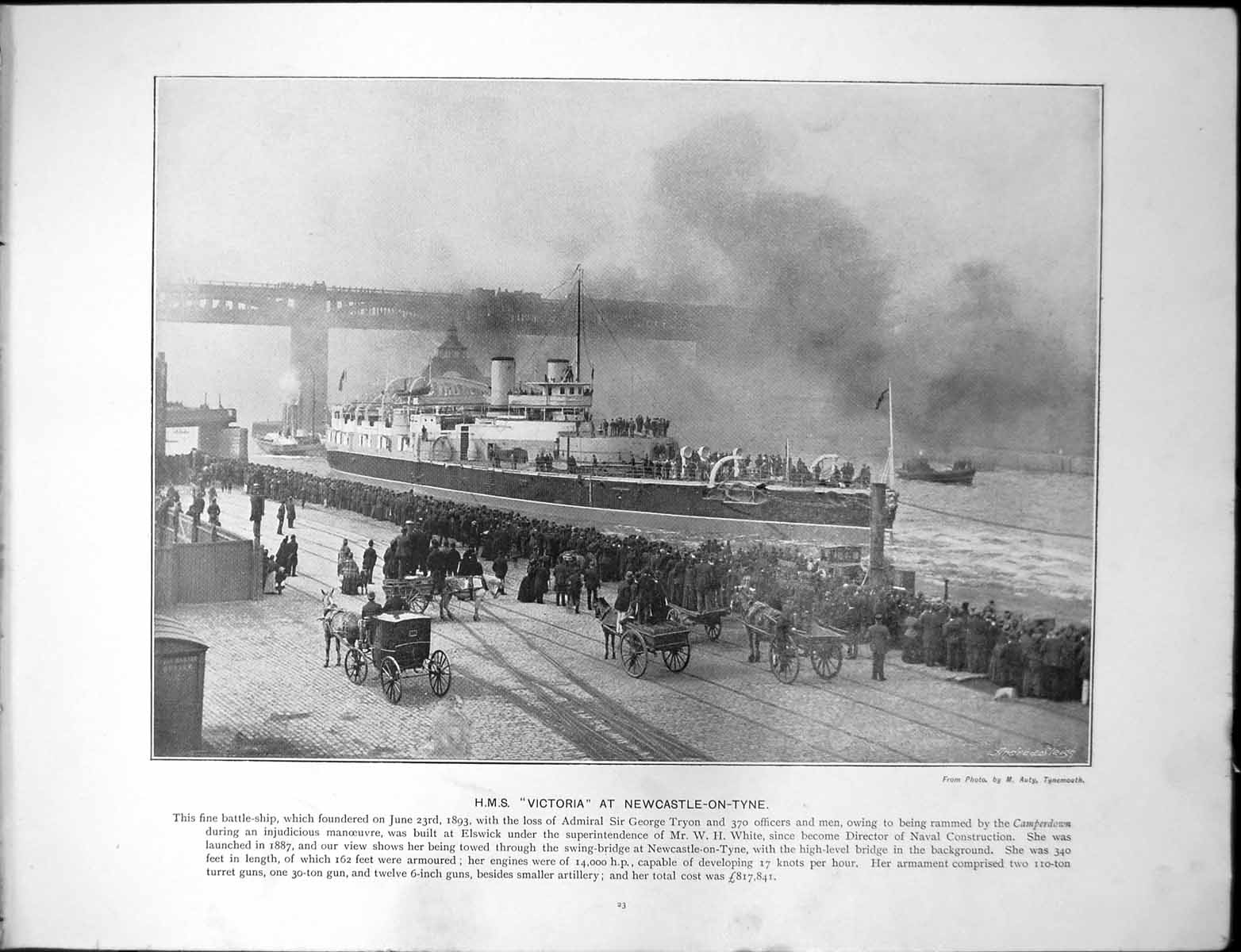 Antique Print Battle Ship Hms Victoria Newcastle-On-Tyne Exeter From Barley