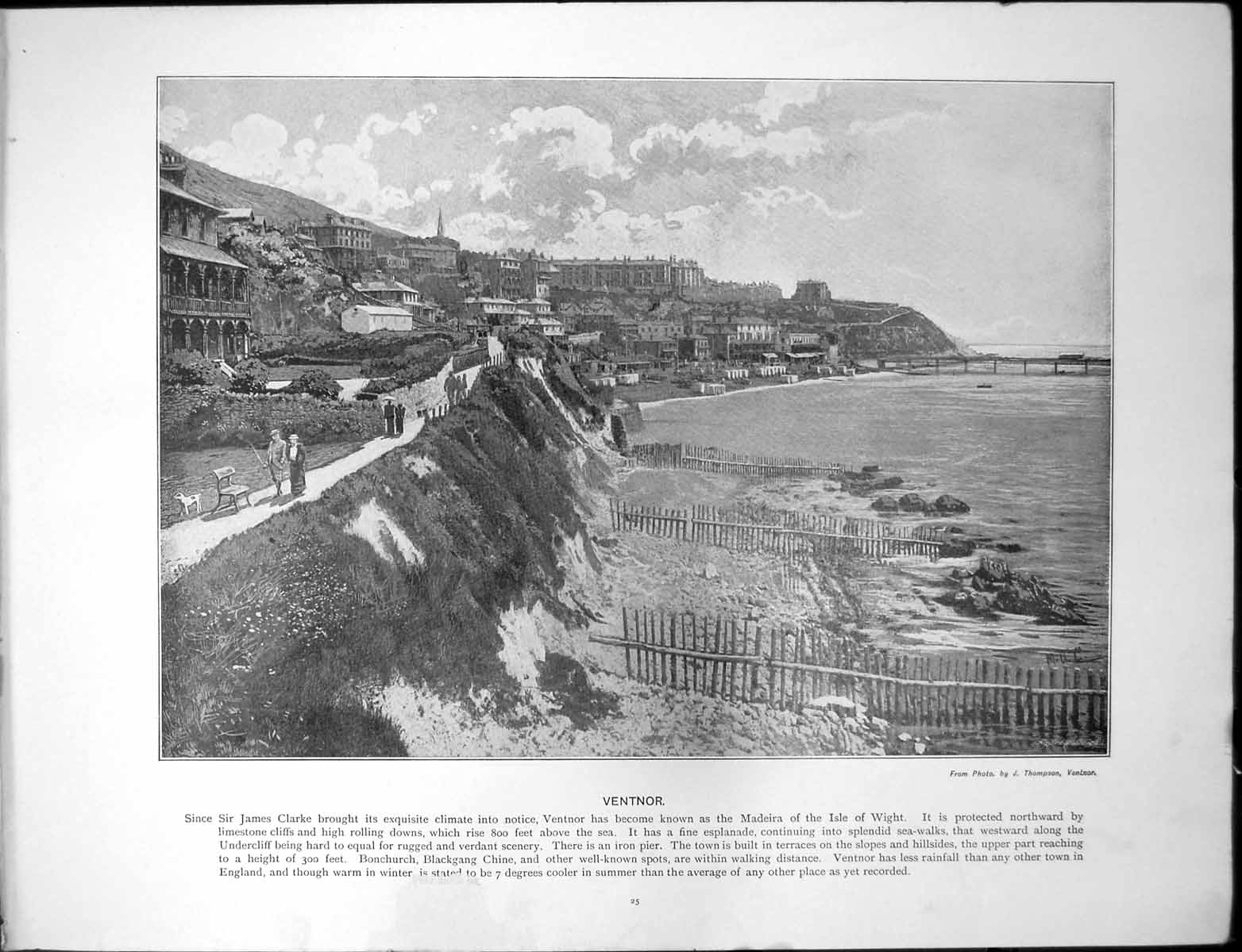 Old Print Ventnor Seaside Madeira Isle Wight Dartmouth St Saviours Church
