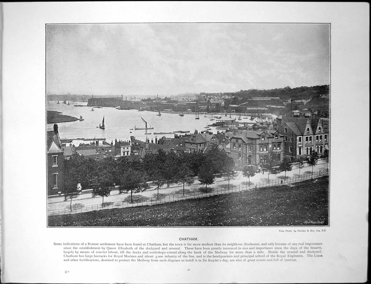 Antique Old Print Chatham Roman Settlement Dockyard Arsenal Abergavenny Usk
