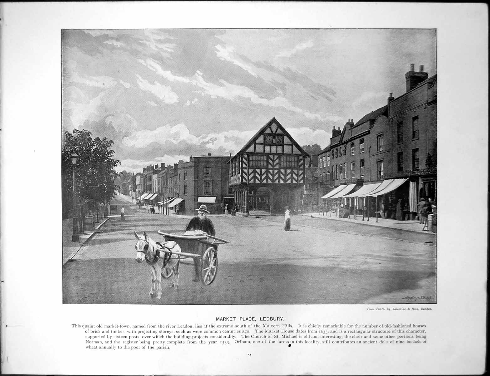 Antique Print Market Place Ledbury Malvern Hills Worcester Cathedral Severn