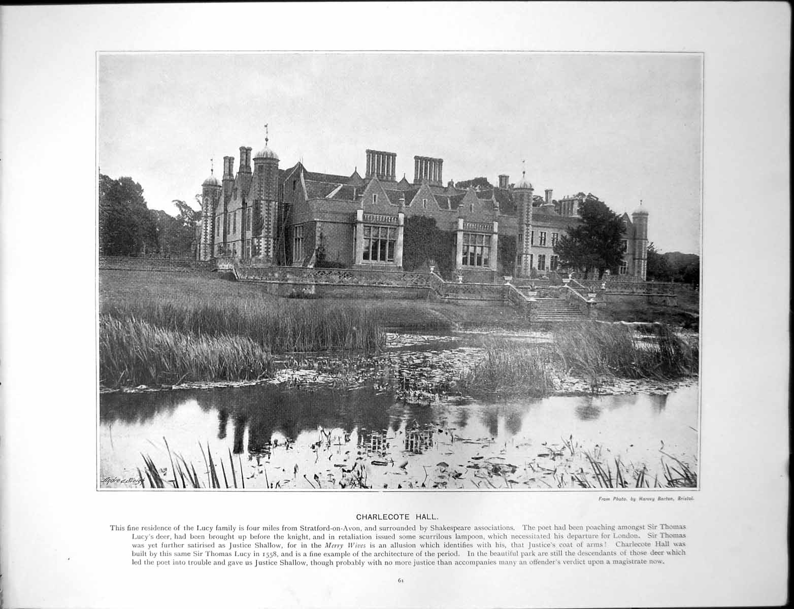 Antique Old Print Charlecote Hall Lucy Family South Stack Lighthouse Holyhead