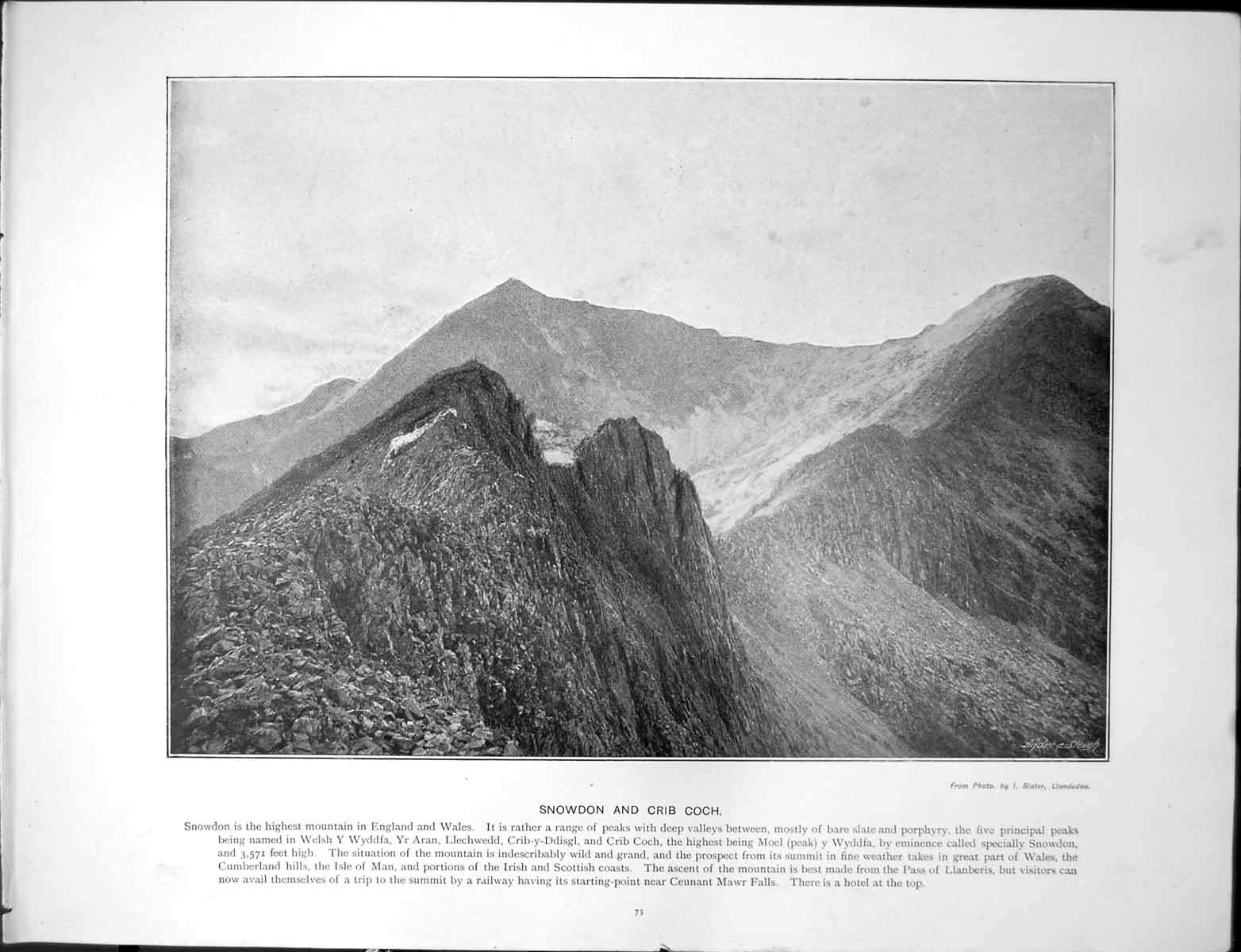 Antique Print Snowdon Crib Coch High Mountain Southwell Archbishops Palace