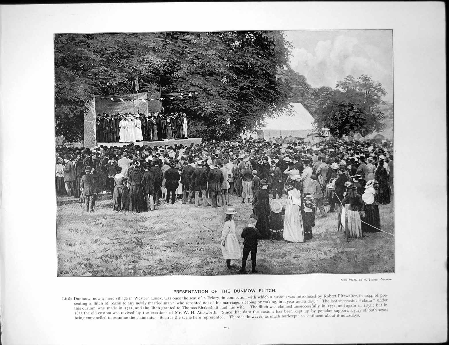 Antique Old Print Presentation Dunmow Flitch Bacon Newly Wed Man Plymouth Hoe