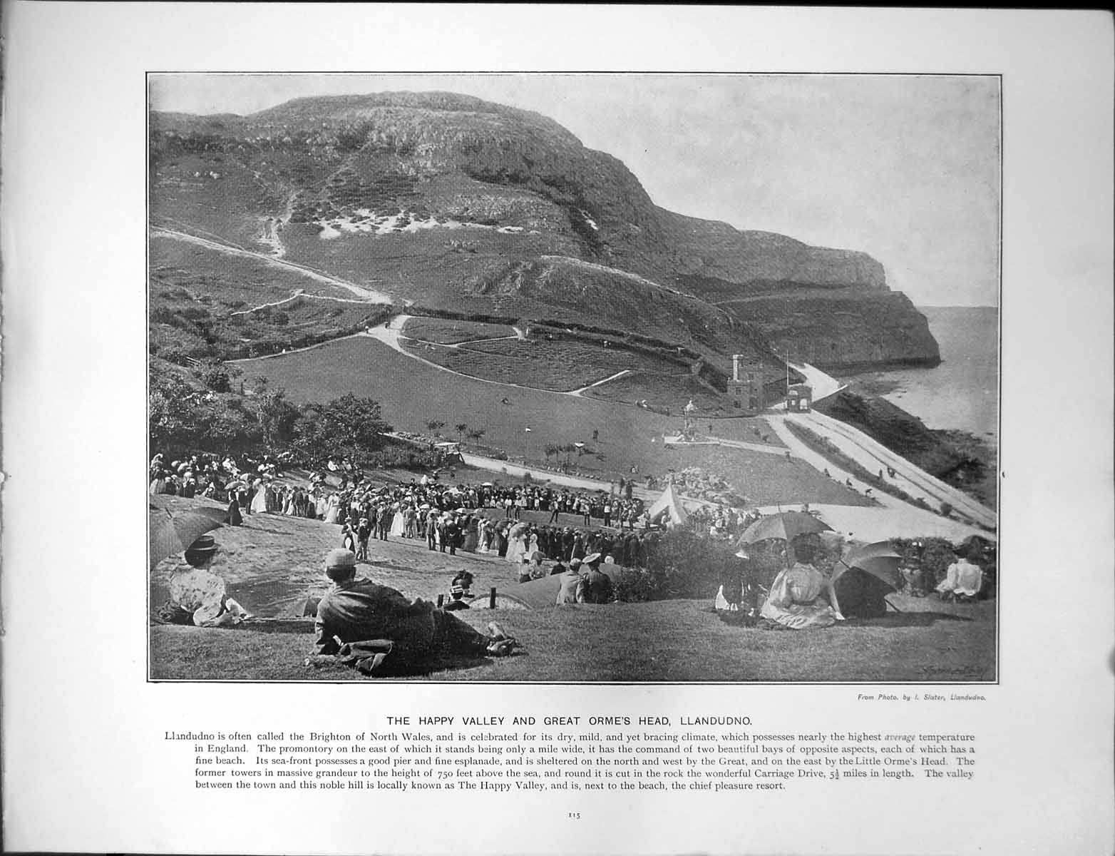 Antique Old Print Happy Valley Great Ormes Head Llandudno Durham Cathedral