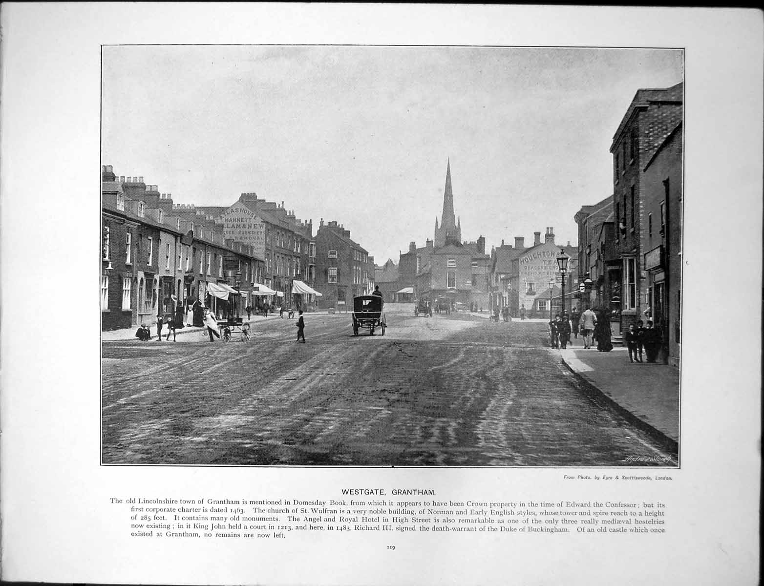 Antique Old Print Westgate Grantham Lincolnshire Town Koh-I-Noor Port Harwich