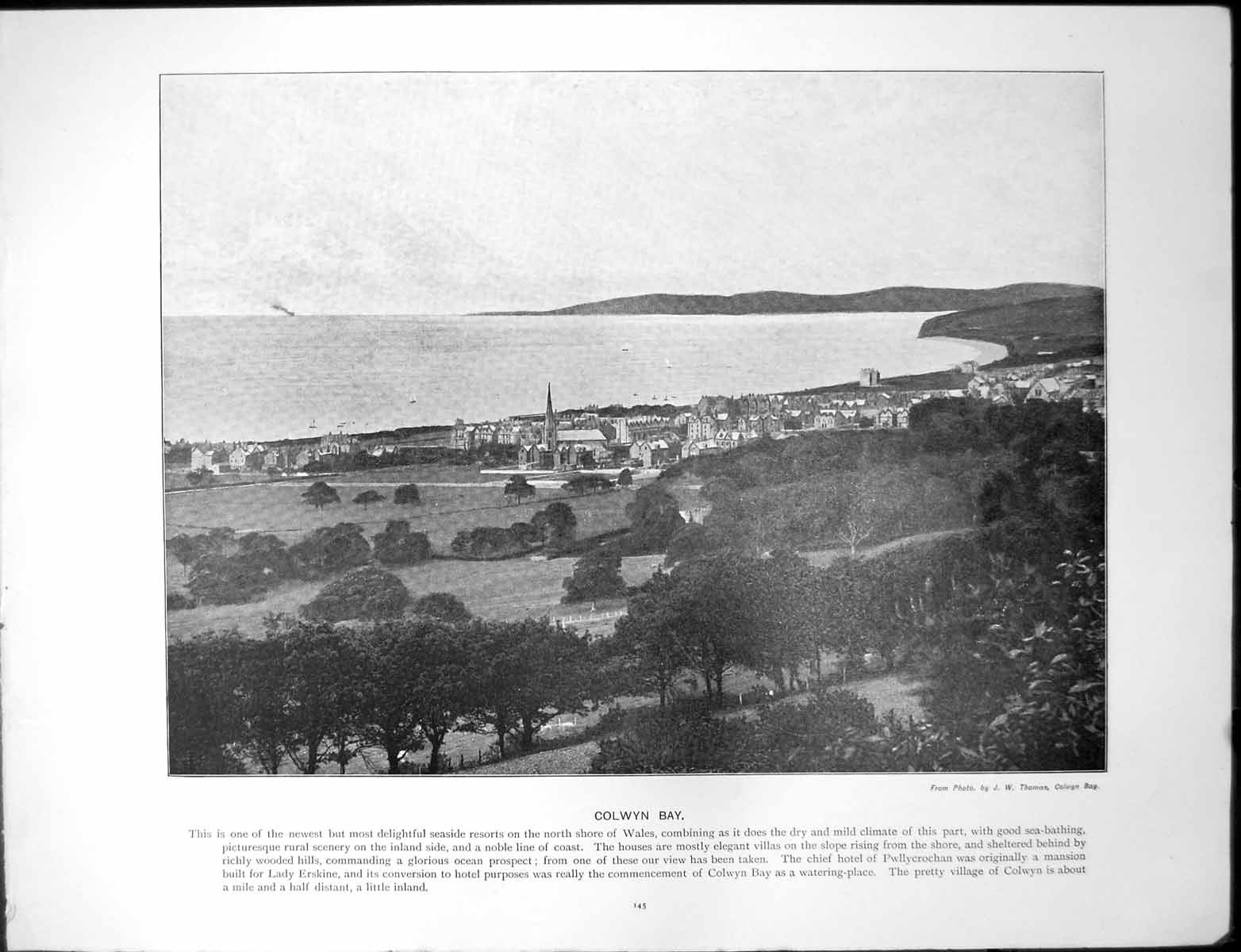 Old Antique Print Colwyn Bay Seaside Resort North Wales Rochester Castle