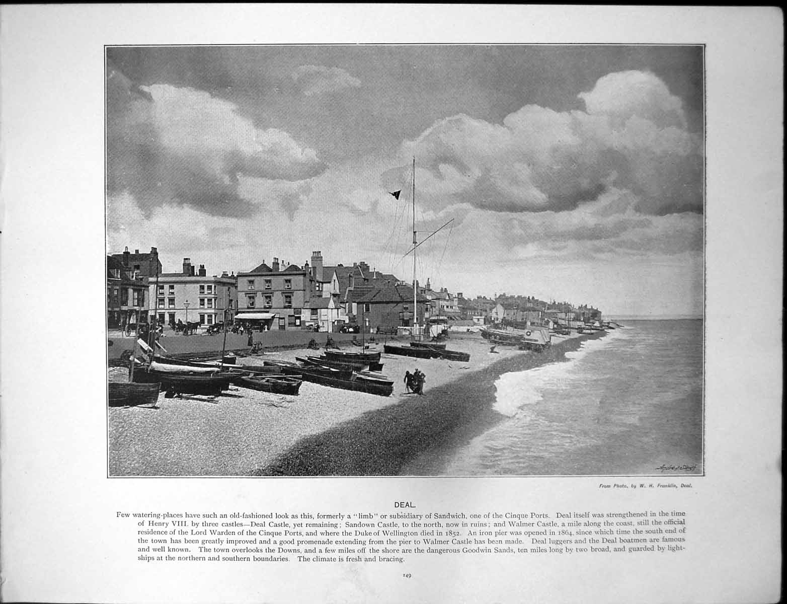 Antique Print Deal Watering Place Sandwich Cinque Port Filey Brigg Headland