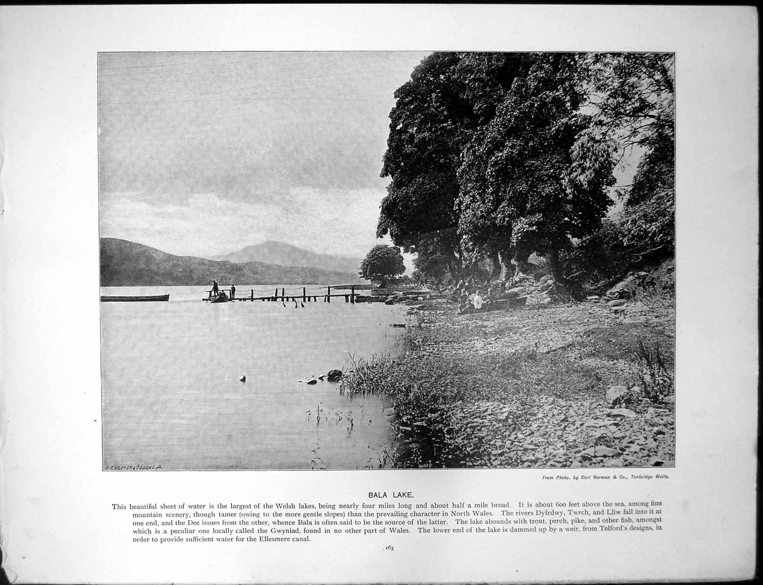 Old Print Bala Lake Largest Wales Laxey Wheel Isle Man Norse Salmon River 19th