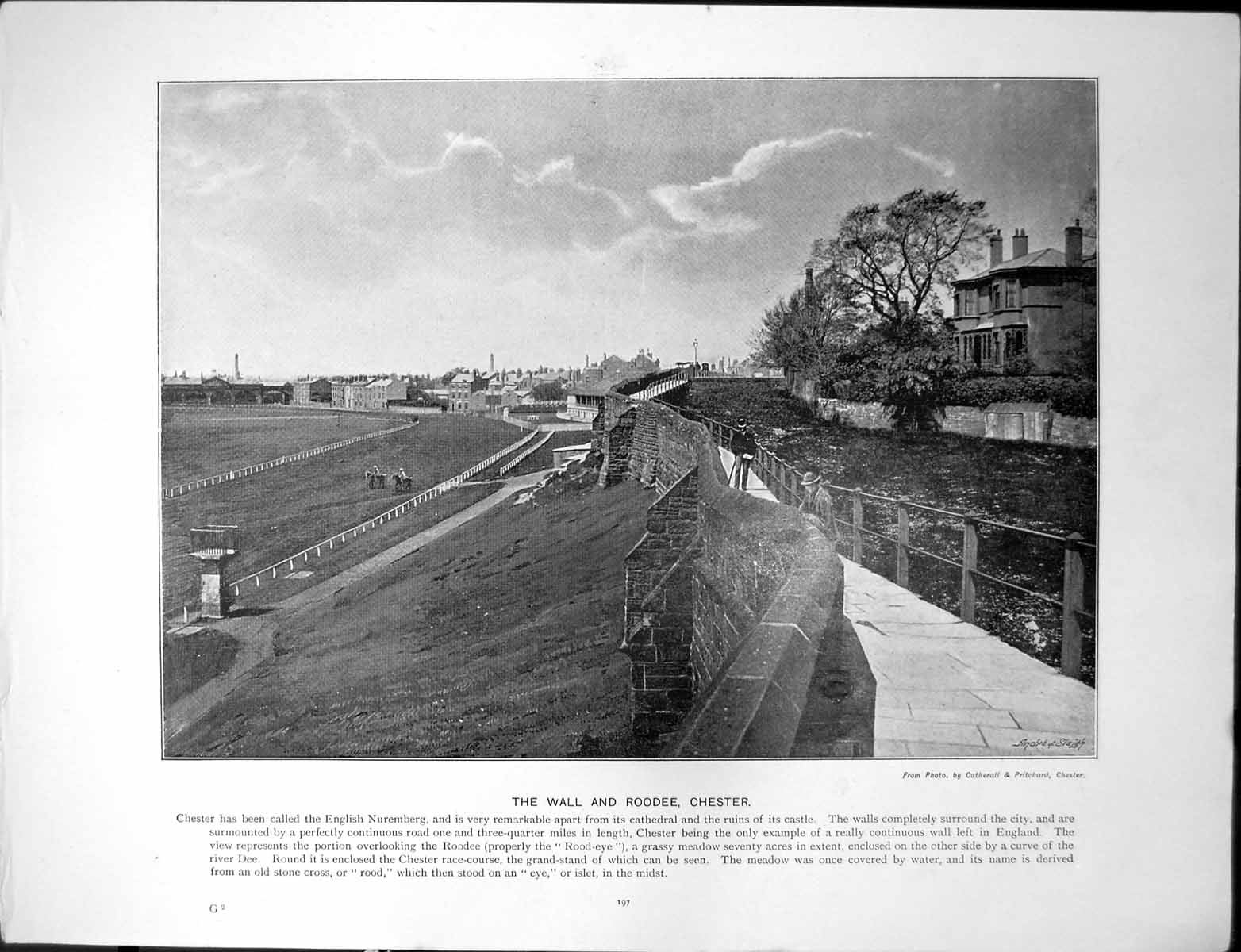 Old Print Wall Roodee Chester Cathedral Ruins Castle Watergate Street Row