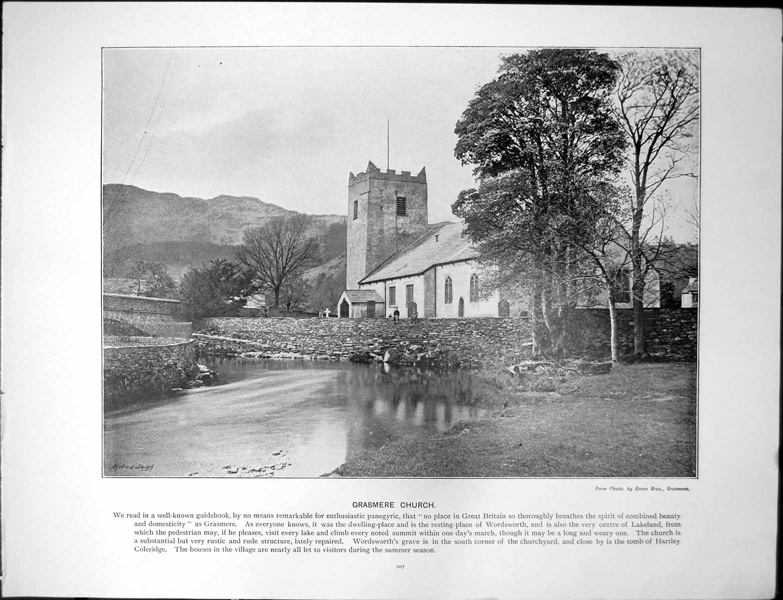Antique Print Grasmere Church Resting Place Wordsworth Thirlmere Helvellyn