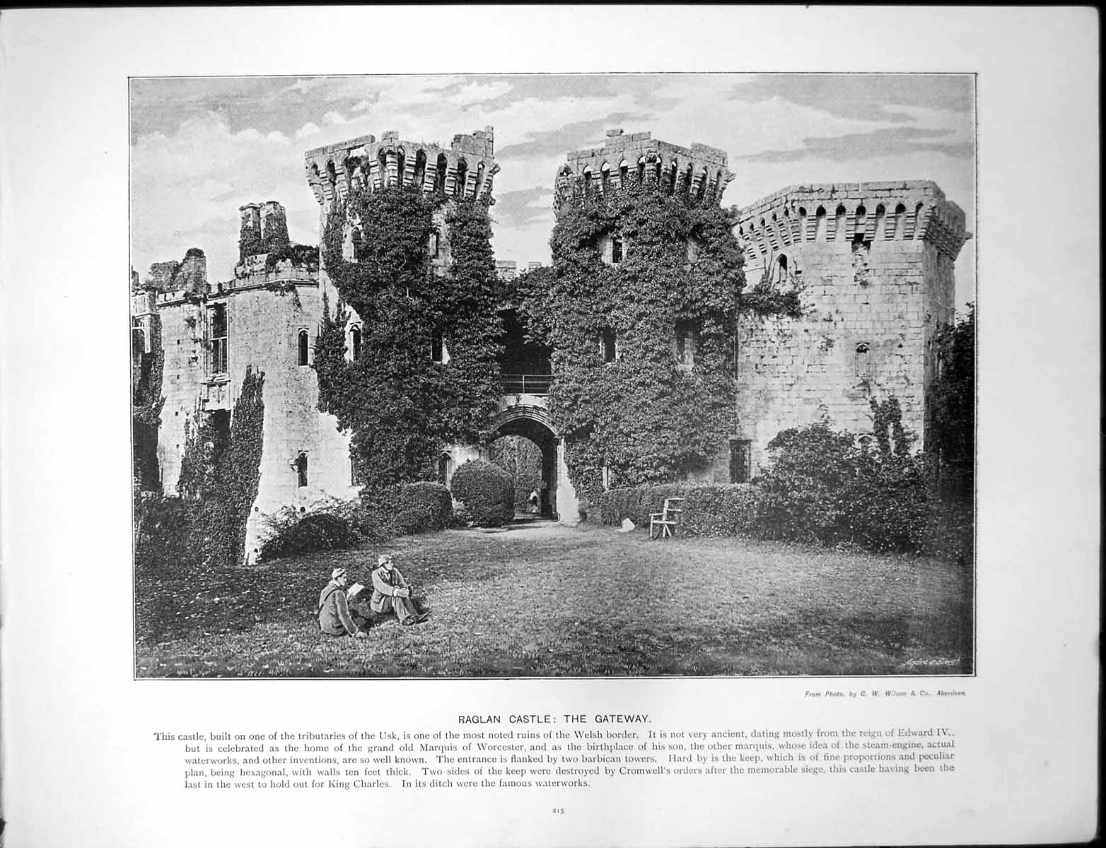 Antique Old Print Raglan Castle Gateway Usk Welsh Border Clacton Beach Resort