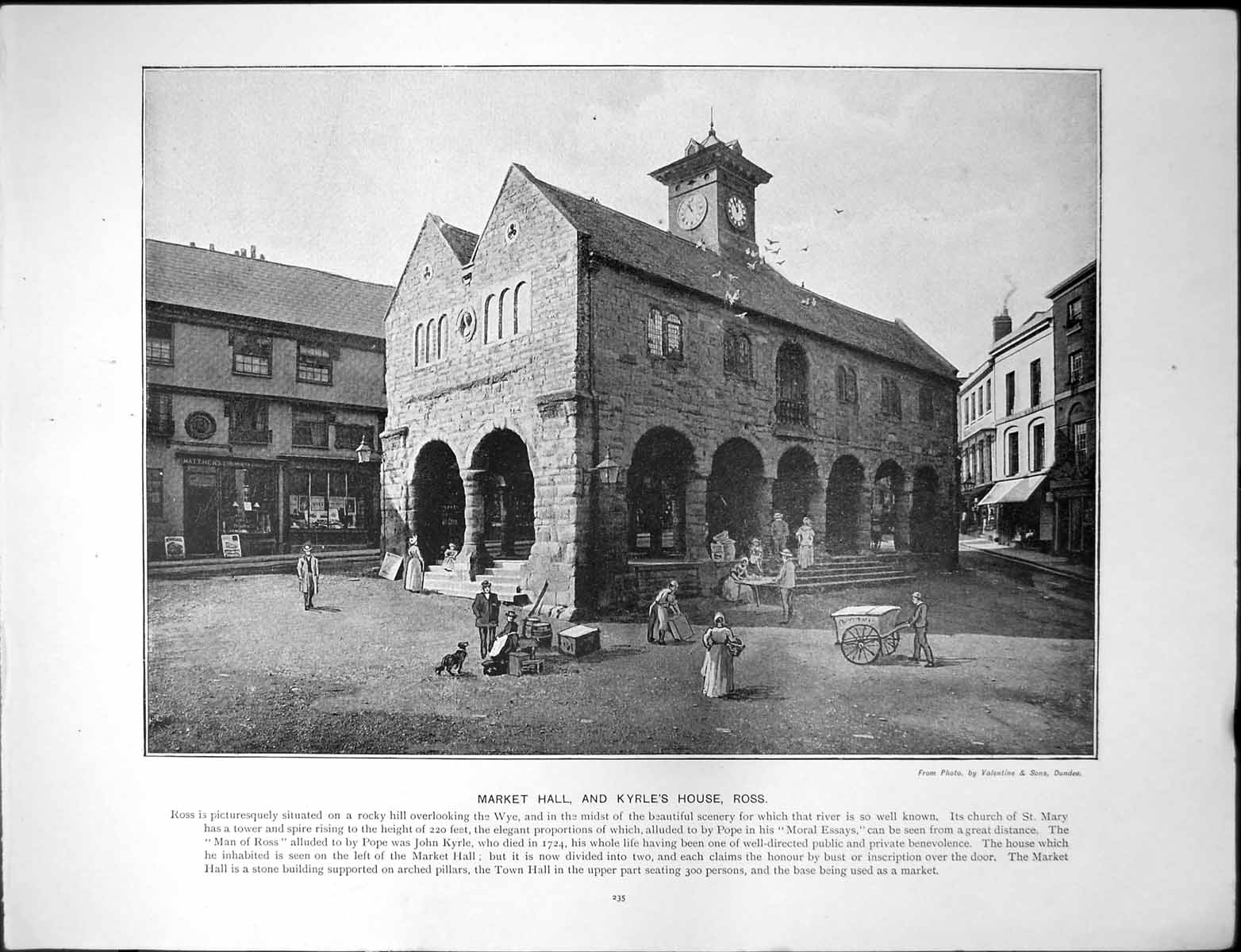 Antique Print Market Hall Kyrles House Ross Newport Bridge Castle River Usk