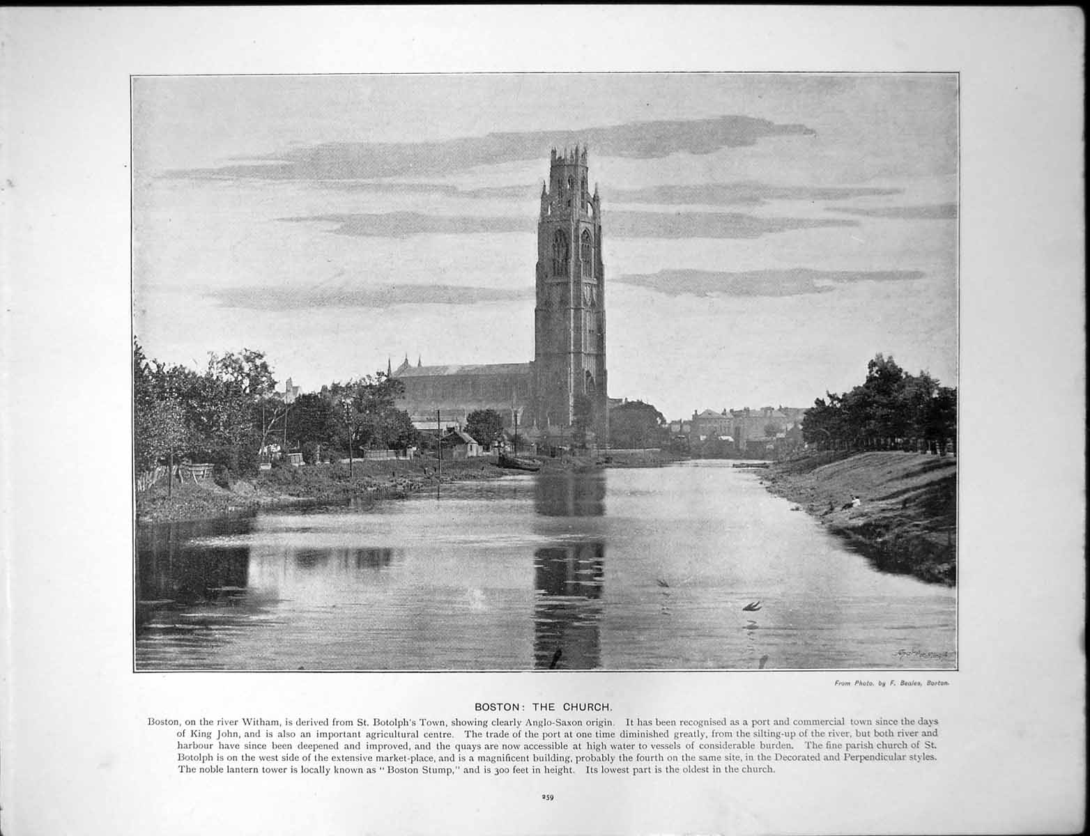 Antique Old Print Boston Church River Witham Port Alnwick Lion Bridge Castle