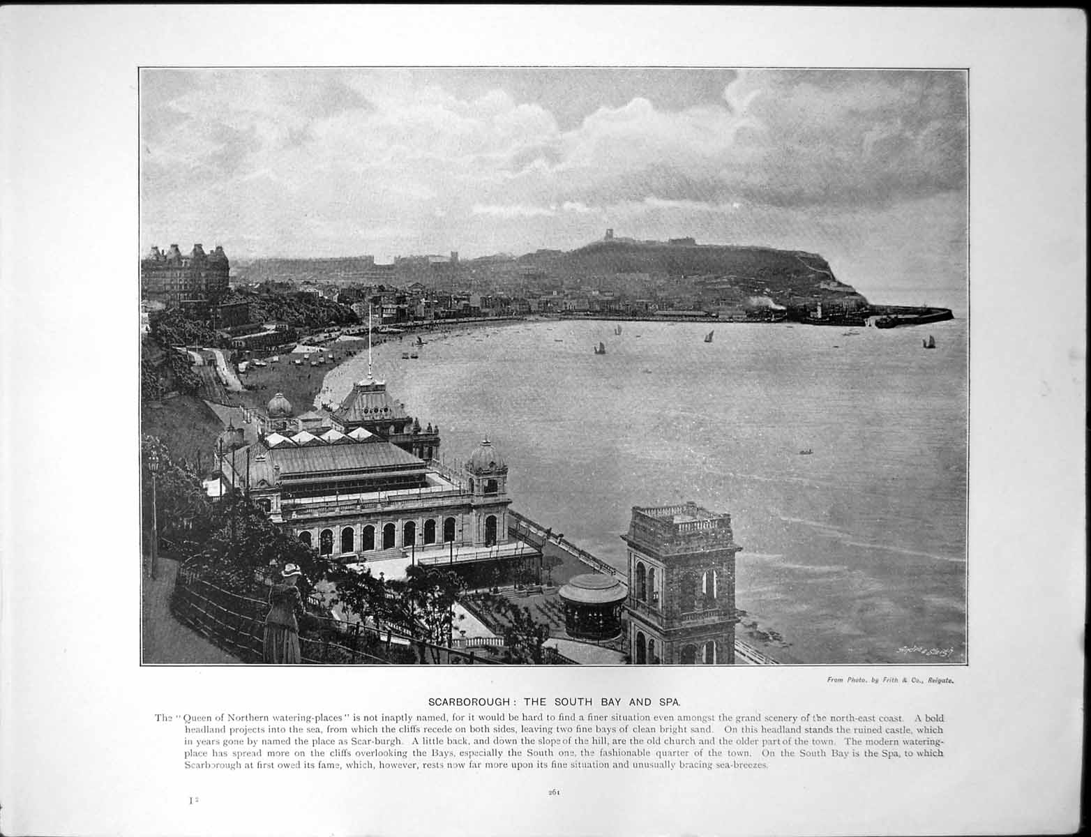 Antique Print Scarborough South Bay Spa Resort Headland North Bay Promenade
