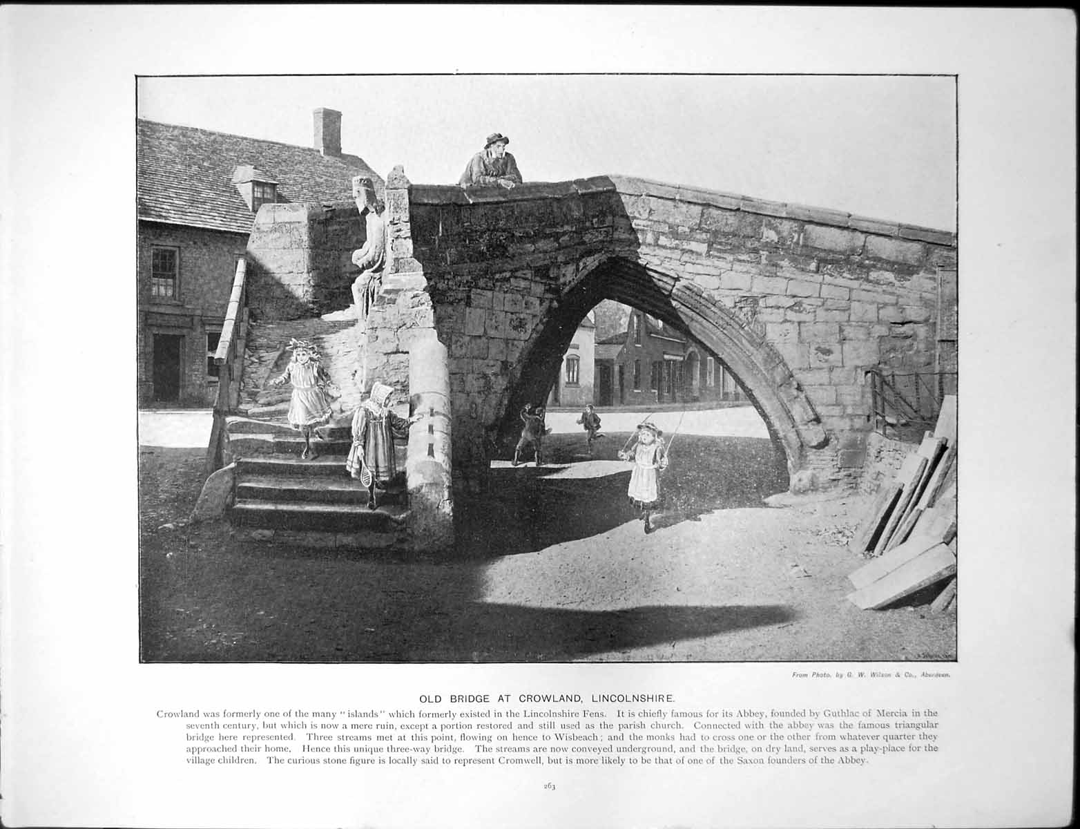 Antique Old Print Bridge Crowland Lincolnshire Swansea Capital South Wales
