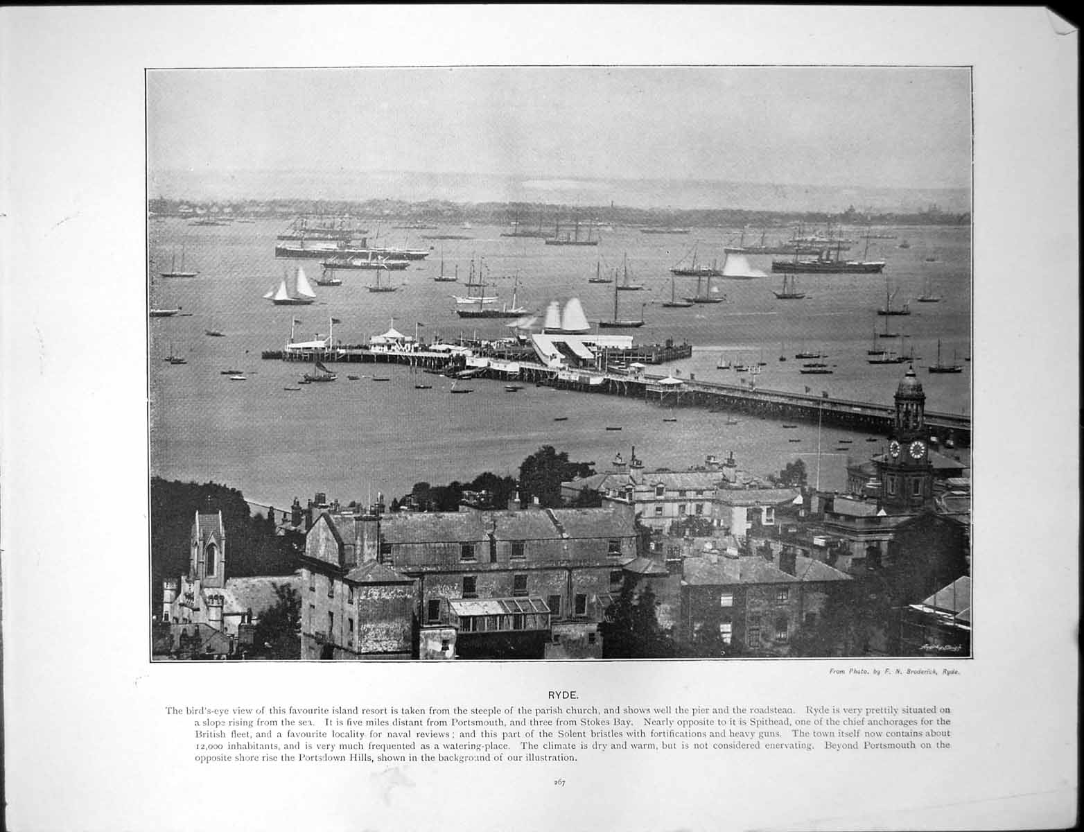 Antique Old Print Ryde Birds Eye View Island Resort Exchange Bradford Cloth