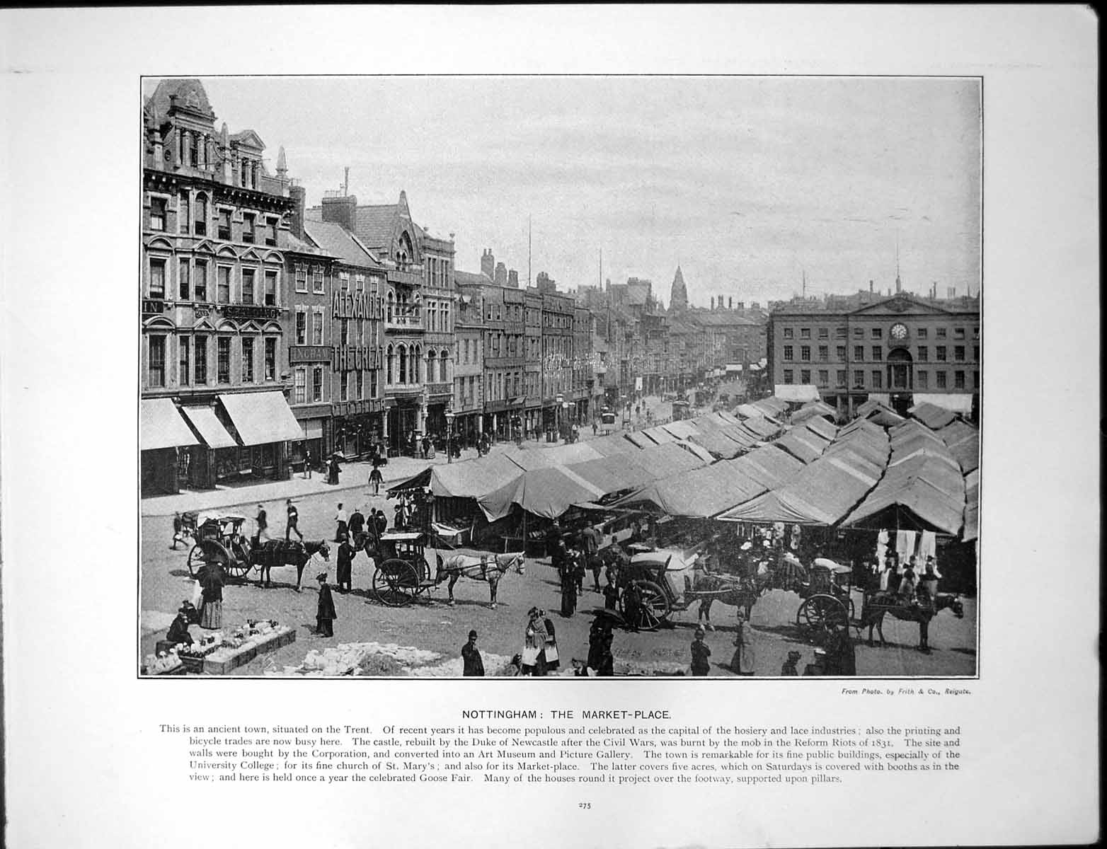 Antique Print Nottingham Market Place Trent Maidstone Medway Garden England