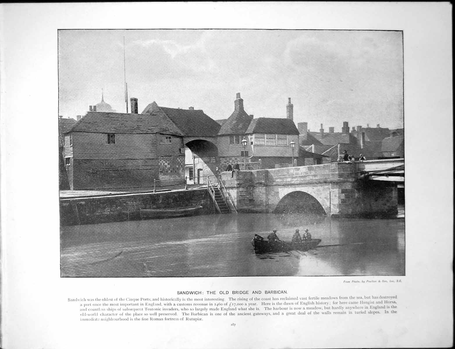 Antique Old Print Sandwich Bridge Barbican Chichester Cathedral Market Cross