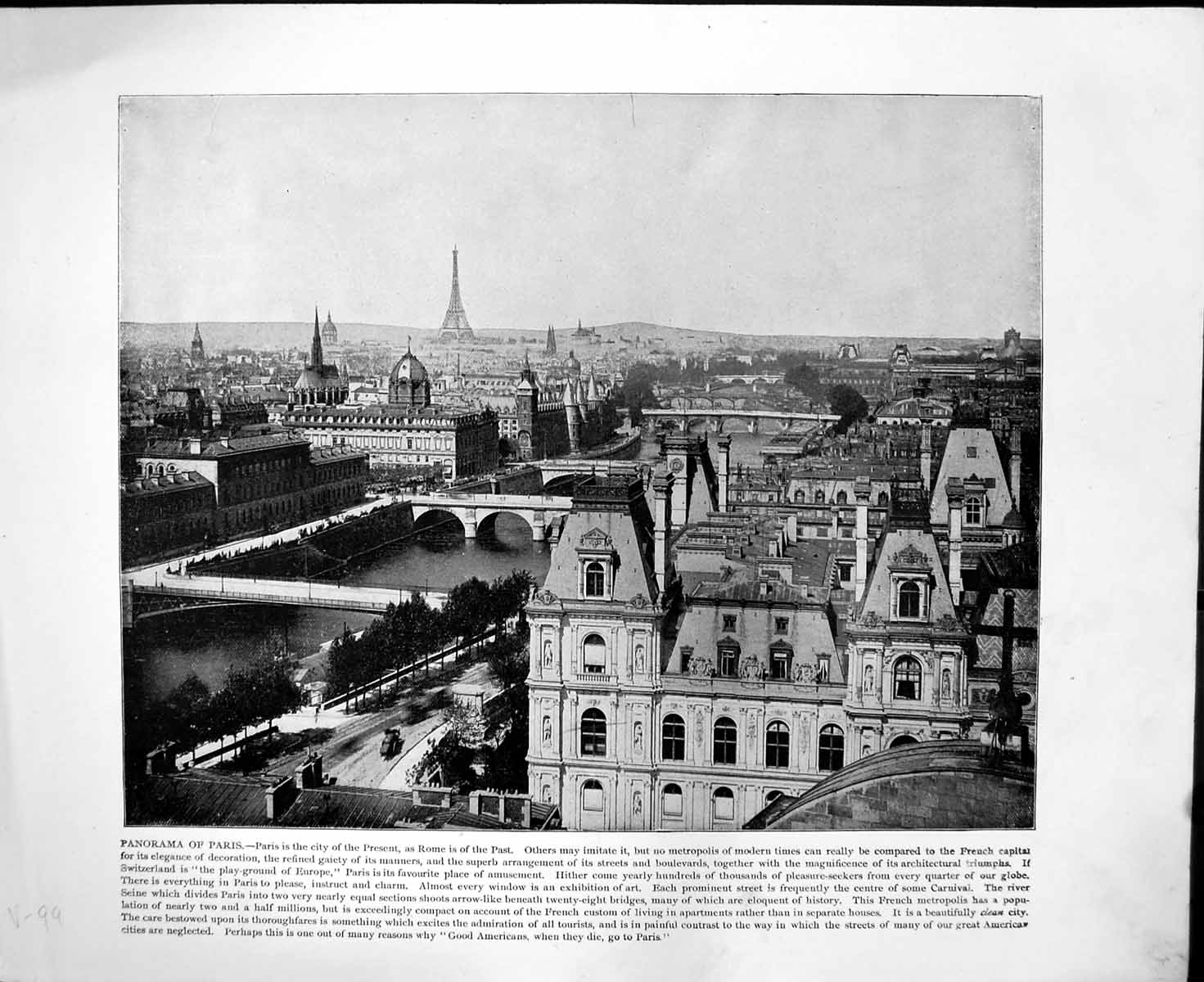 Antique Print Panorama Paris Eiffel Tower Ann Hathaways Cottage C1893 101RG 19th
