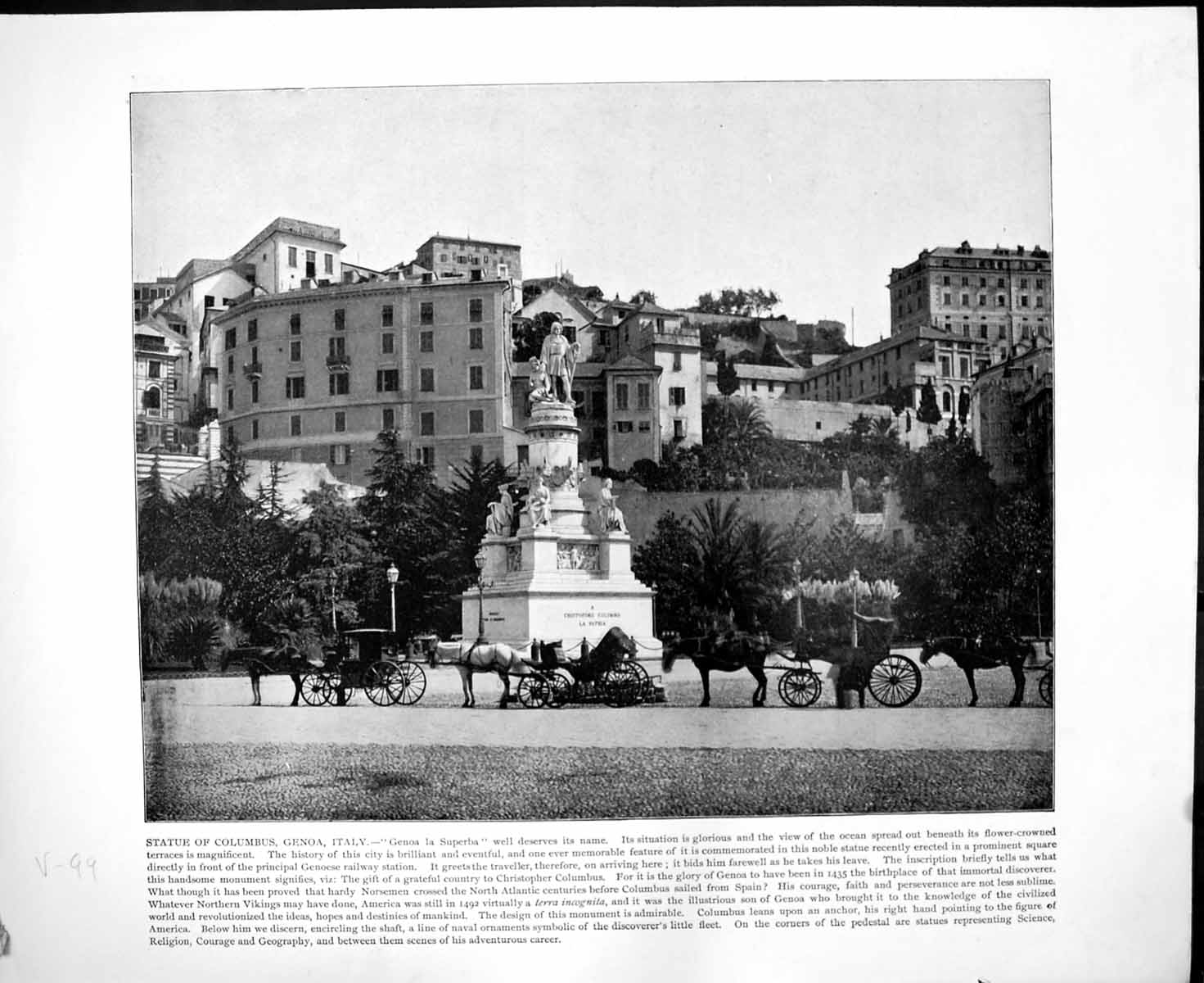 Old Print Statue Columbus Genoa Italy Milan Cathedral Exterior C1893 105RG 19th