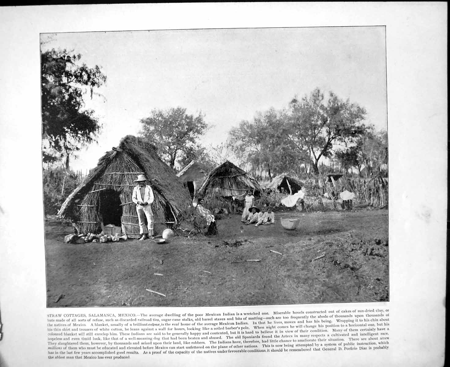 Old Print Straw Cottages Salamanca Mexico Indian River Florida C1893 107RG 19th