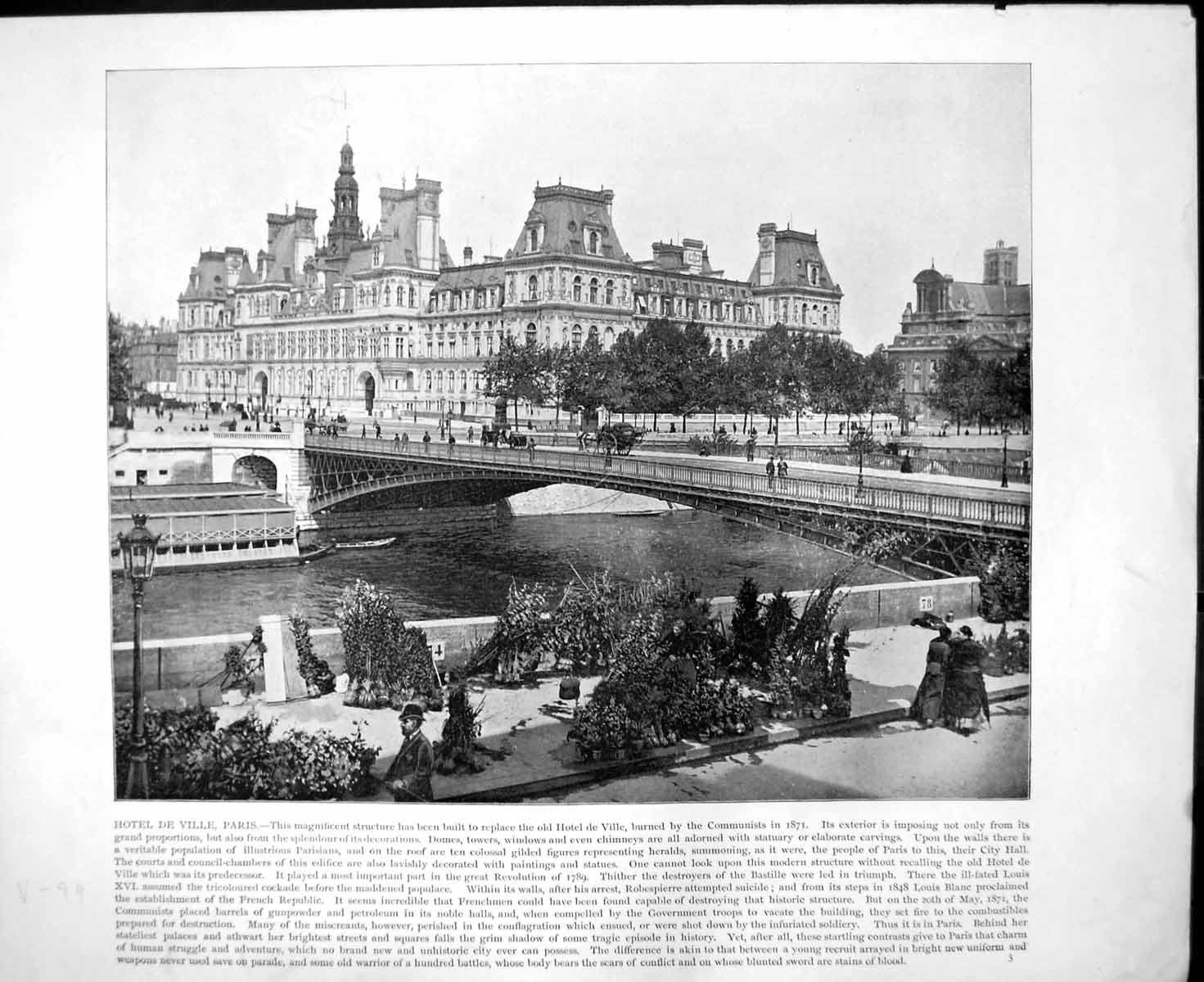 Print Hotel De Ville Paris Bridge Horses Thames Embankment London C1893 123RG