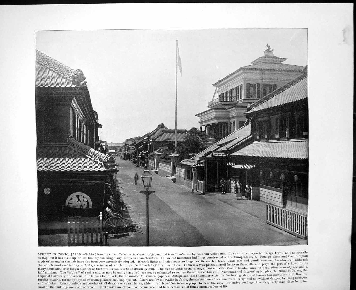 Print Street In Tokio Japan Valparaiso Harbour Chile Sailing Ships C1893 156RG