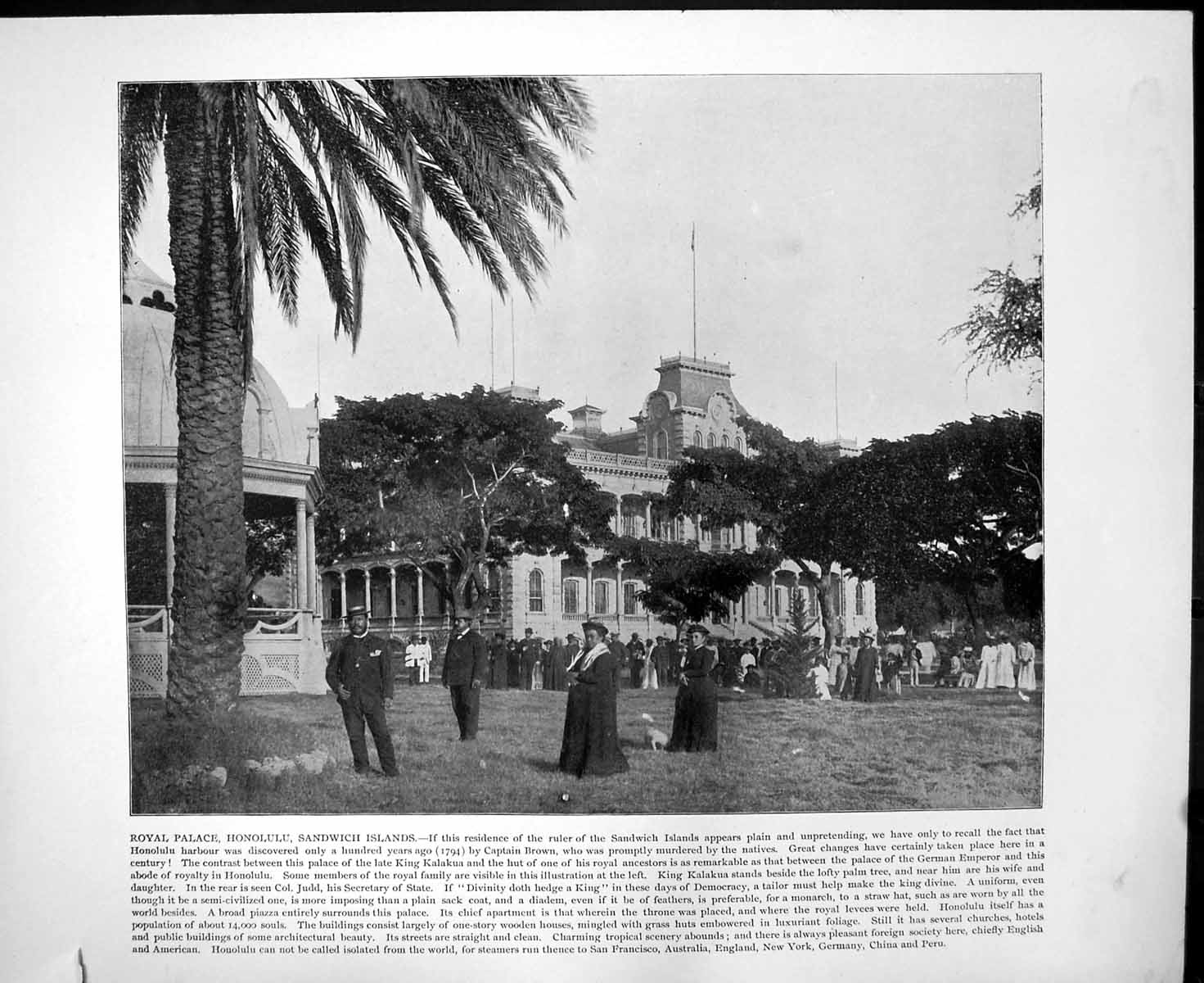 Old Print Royal Palace Honolulu Sandwich Mosque Omar Jerusalem C1893 157RG 19th