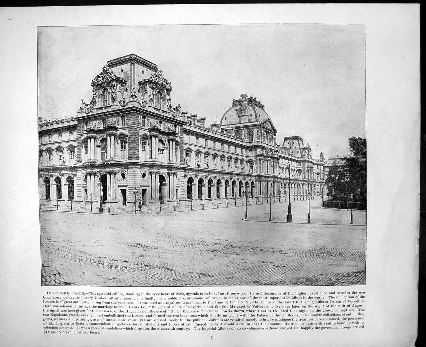 Antique Print Louvre Paris External View Trafalgar Square London C1893 170RG