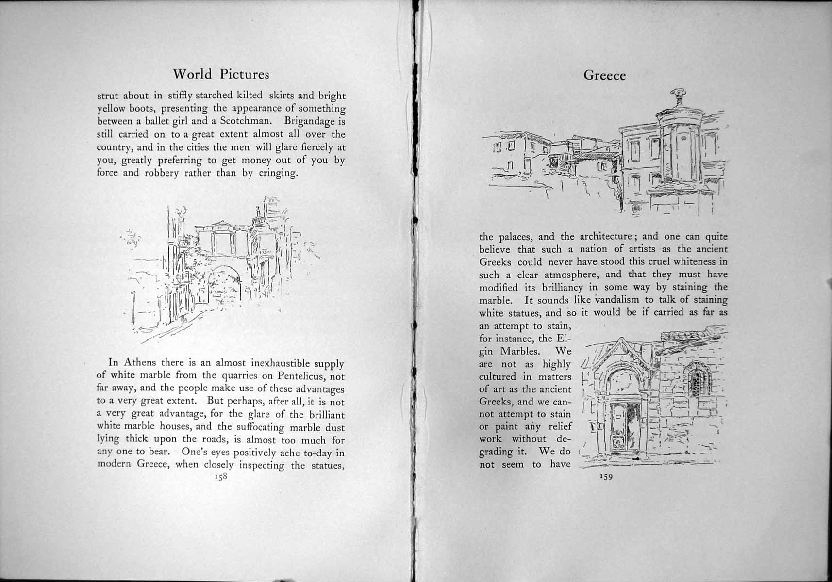Antique Old Print Greece Athens Corinth Thebes Garbs Brigandage White Marble