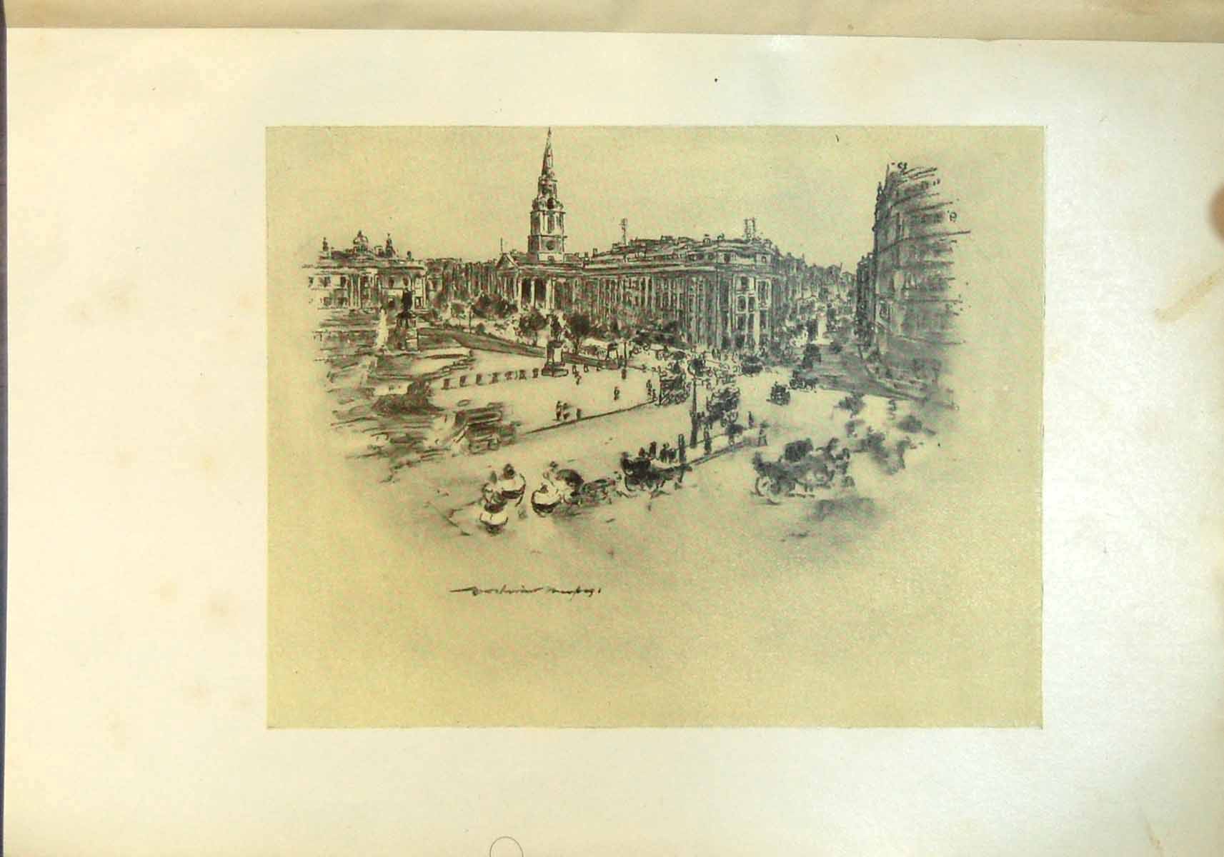 Original Old Antique Print Trafalgar Square London