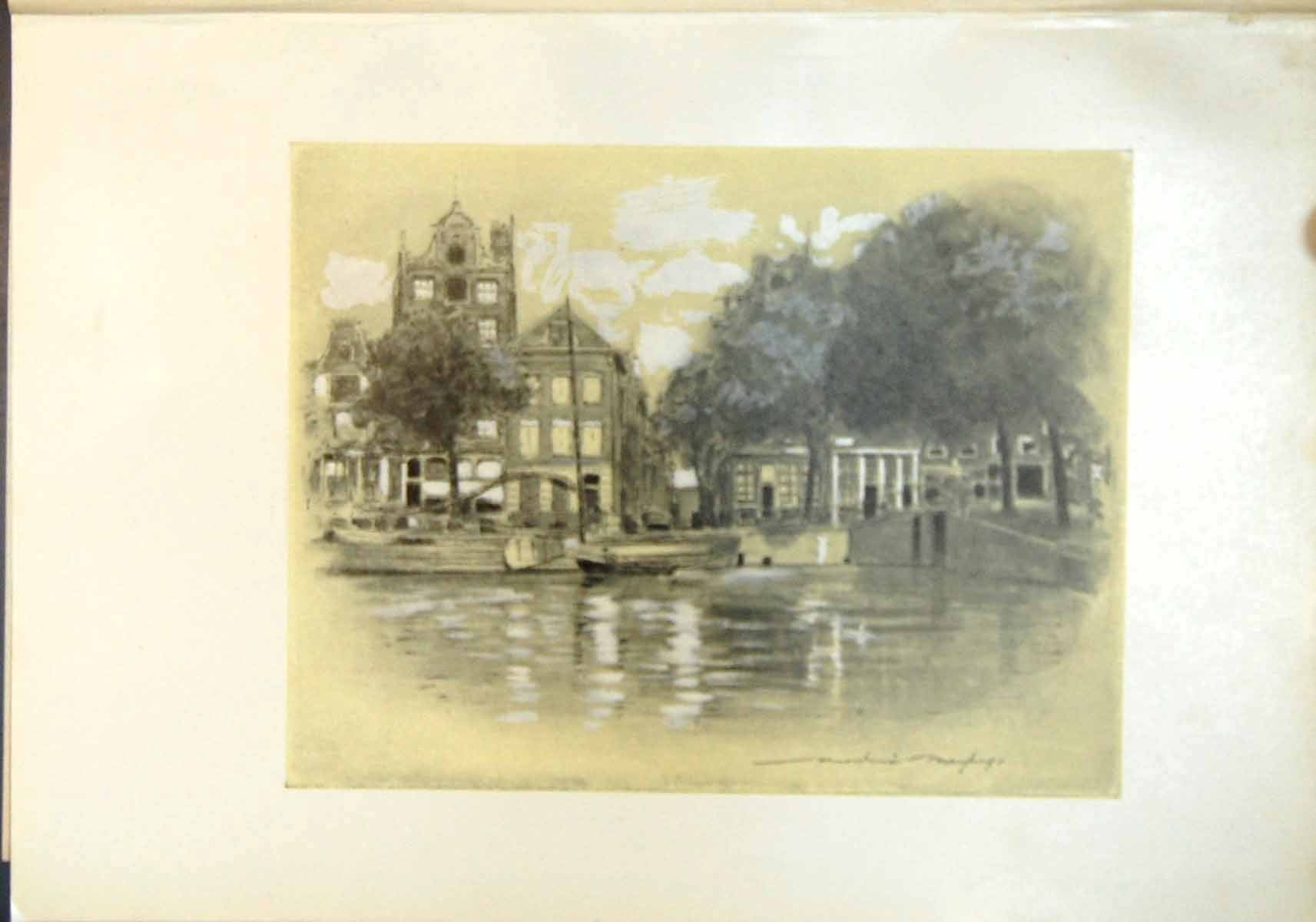 Original Old Antique Print Rotterdam Holland