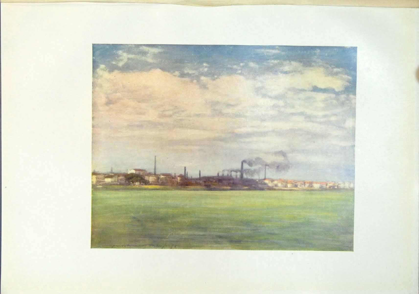 Original Old Antique Print On The Seine France Smoke Factories Works