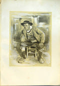 Original Old Antique Print Breton Peasant Brittany Man Chair