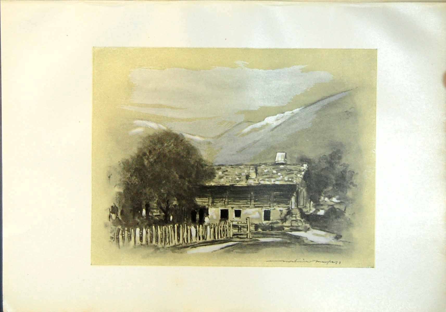 Original Old Antique Print Chalet Near Lucerne Switzerland