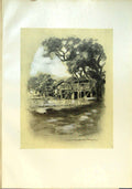 Original Old Antique Print Up Country Village Burma Wooden Huts Trees