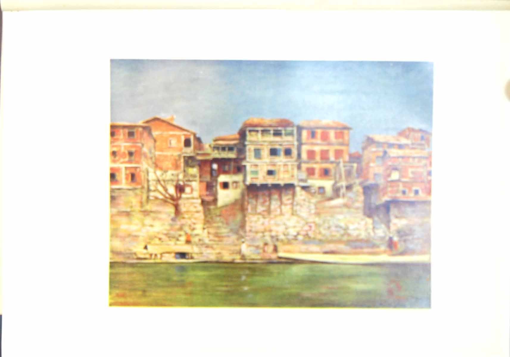 Original Old Antique Print Srinagar Cashmere Houses Edge River