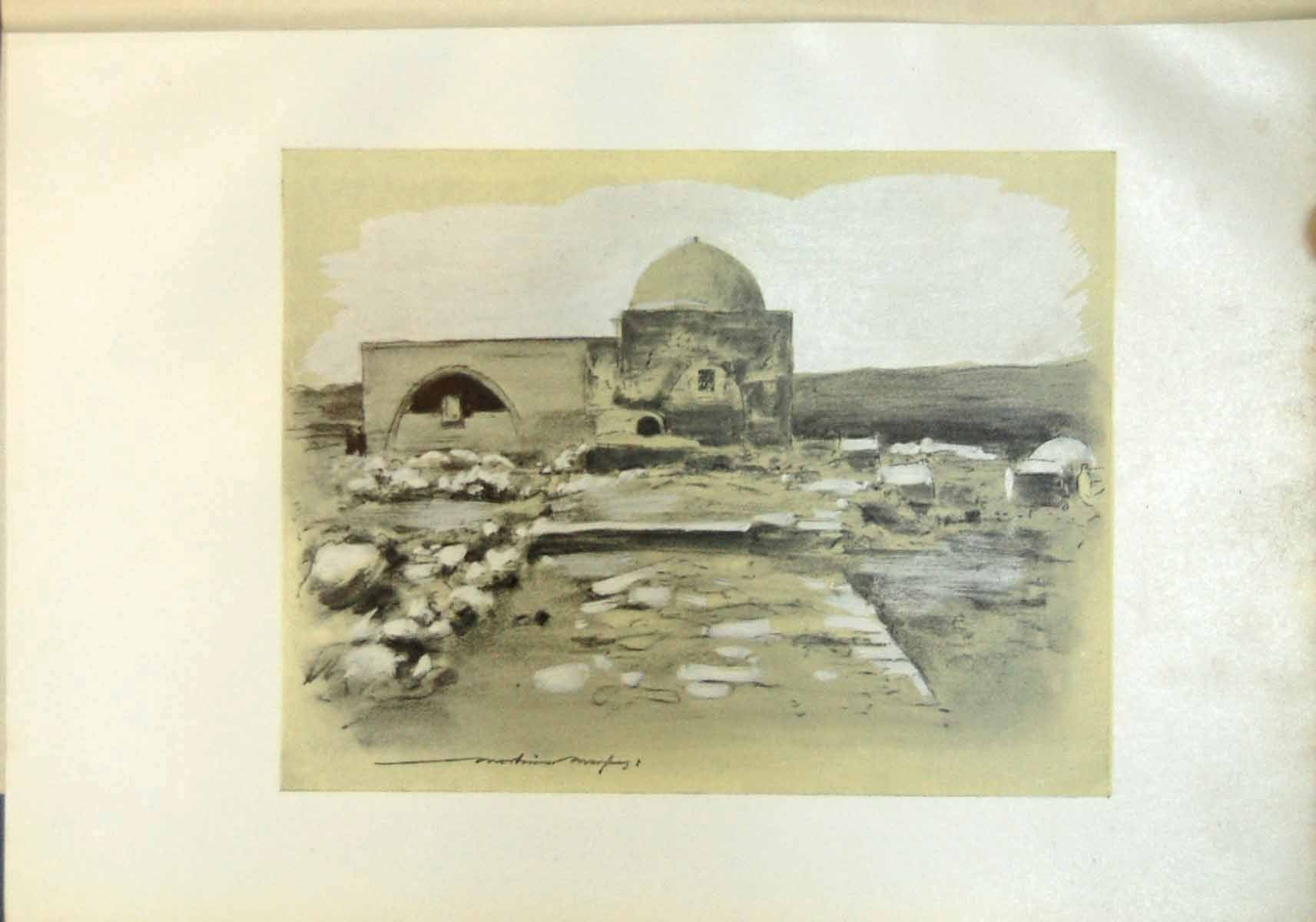 Original Old Antique Print Delhi India Building Arch Doorway Dome