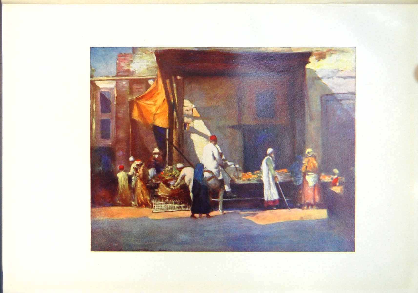 Original Old Antique Print Fruit Stall Egypt Shoppers