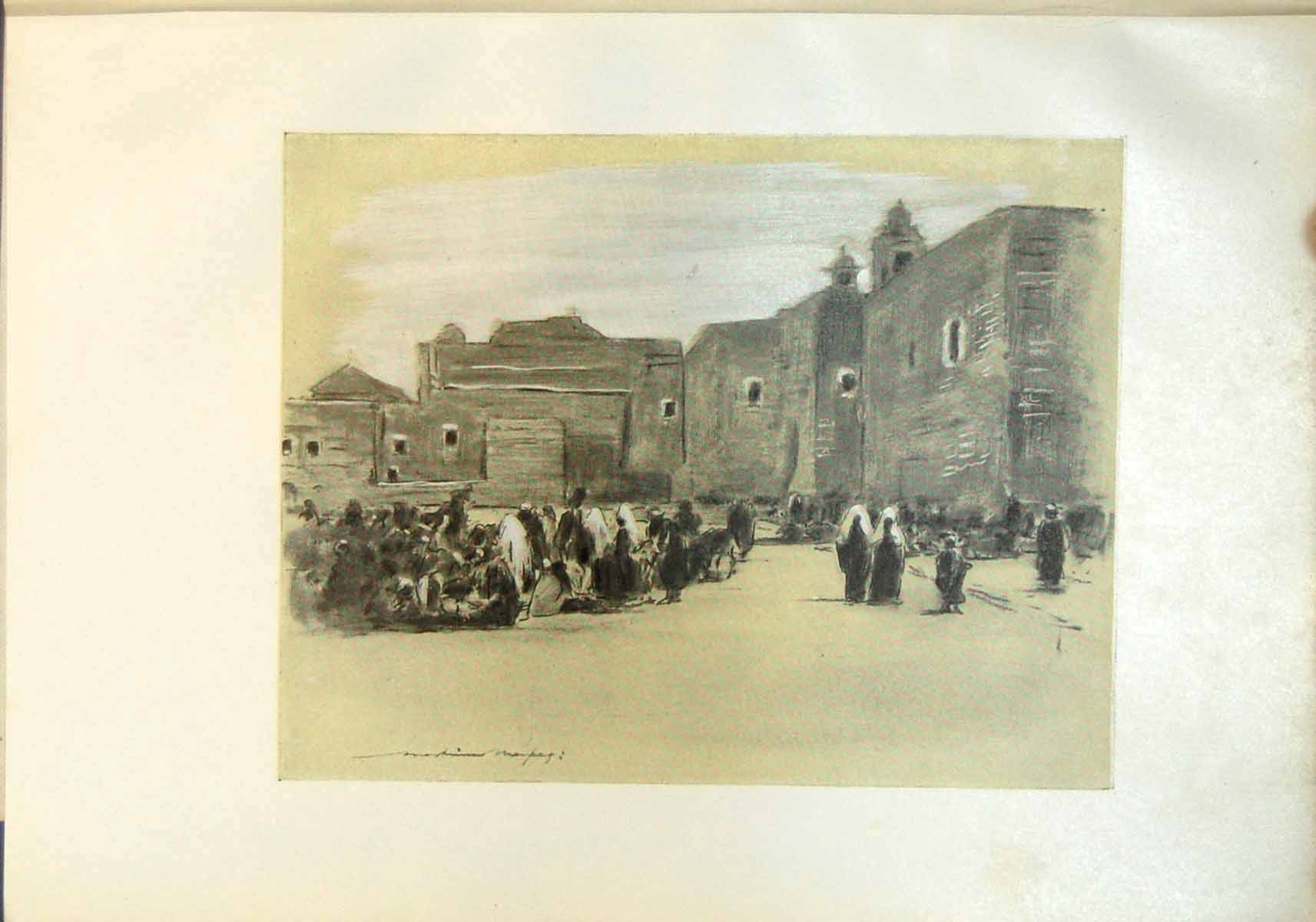 Original Old Antique Print Bethlehem Palestine Worshippers