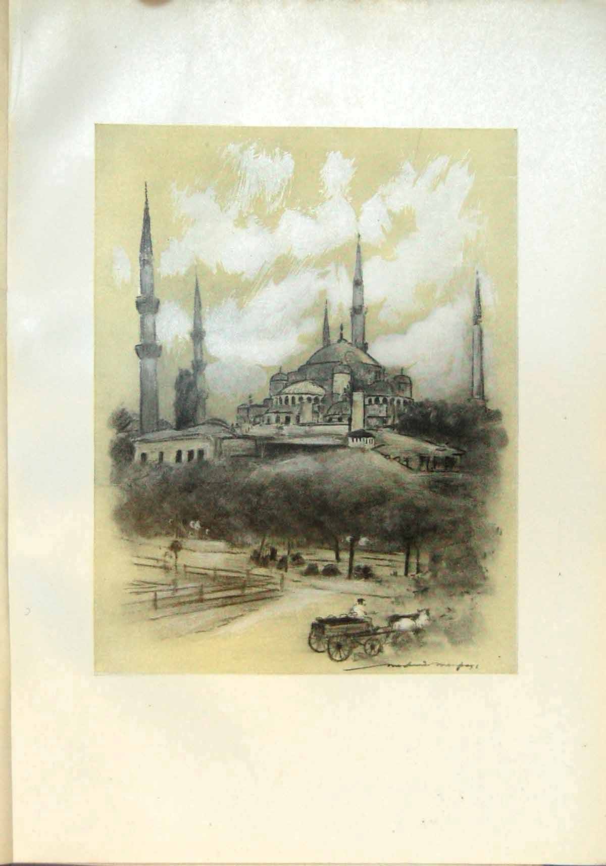 Original Old Antique Print Mosque St Sophia Constantinople Turkey