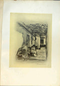 Original Old Antique Print Courtyard Seville Spain Woman Chair Under Cover