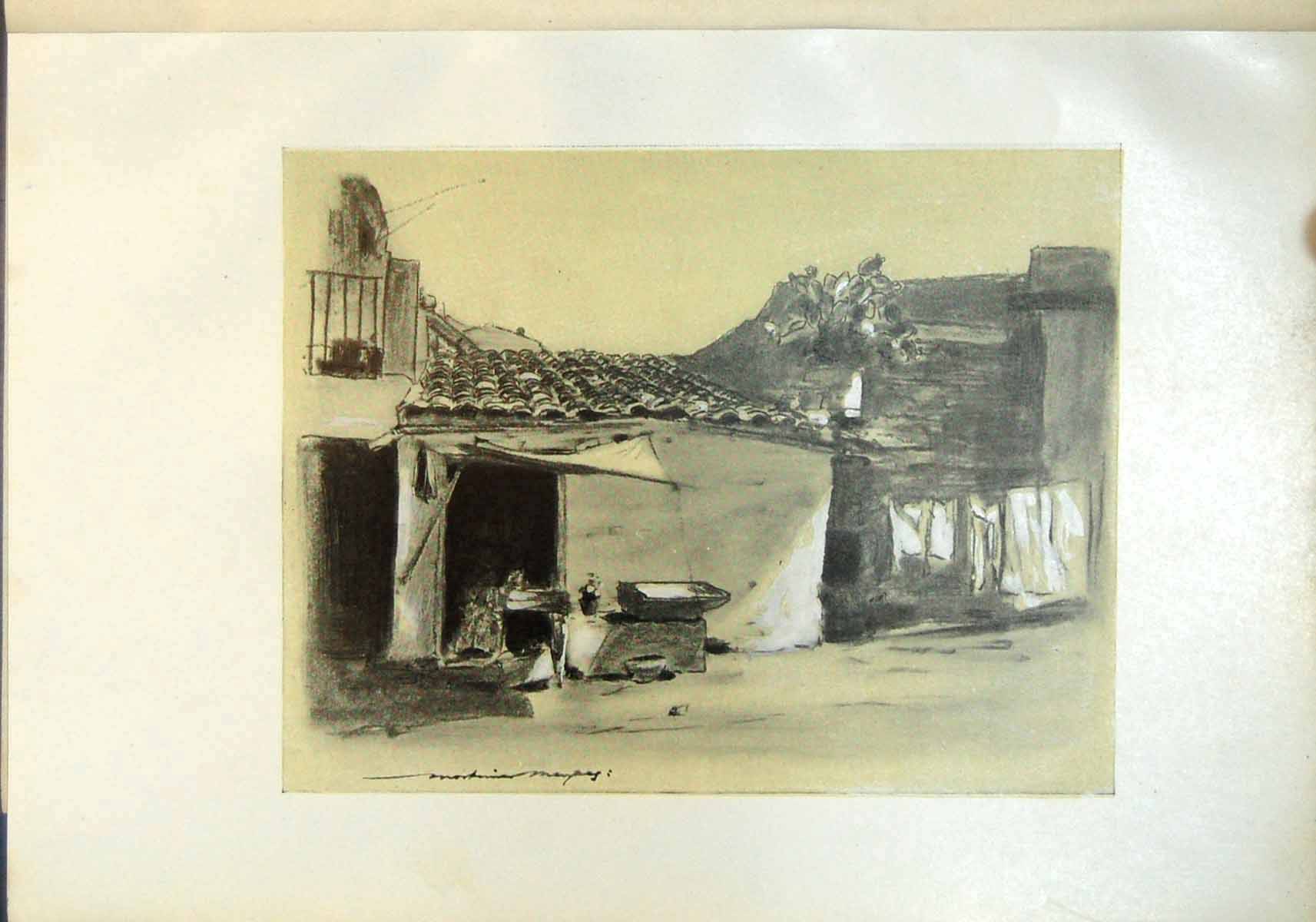 Original Old Antique Print On Outskirts Palermo Sicily House Poorly Built