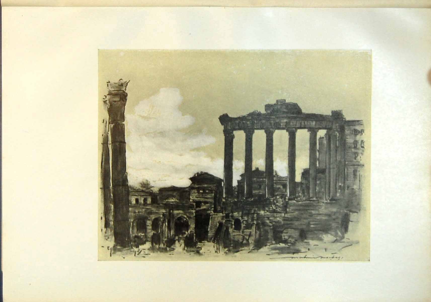 Original Old Antique Print Remains Ancient Rome Parts Buildings