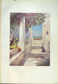 Original Old Antique Print Capri Italy Courtyard House Tree Flowers