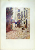 Original Old Antique Print Street Naples Cobbled Fruit Trees Washing Drying