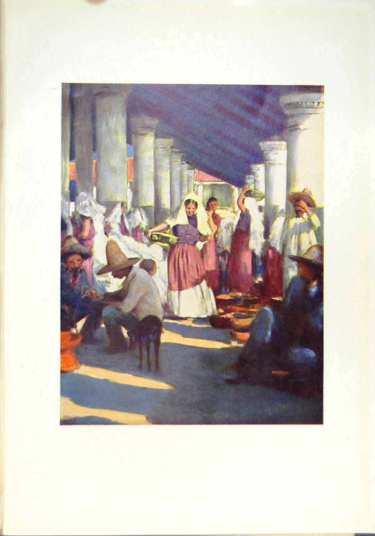 Old Antique Print Tehuantepec Mexico Men Hats Dog Ladies Carrying Goods
