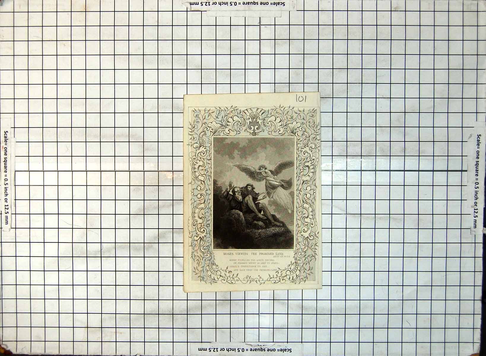 Old Moses Viewing Promised Land Bare Legs Seated Angel Clouds Text 101G